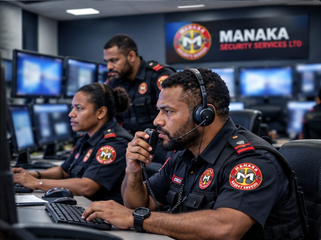 Manaka operations staff monitoring radio communications in the operations room